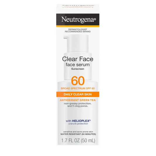 Neutrogena Clear Face Serum Sunscreen with Green Tea Broad Spectrum SPF 60 Fragrance Free, 1.7 Fl. Oz